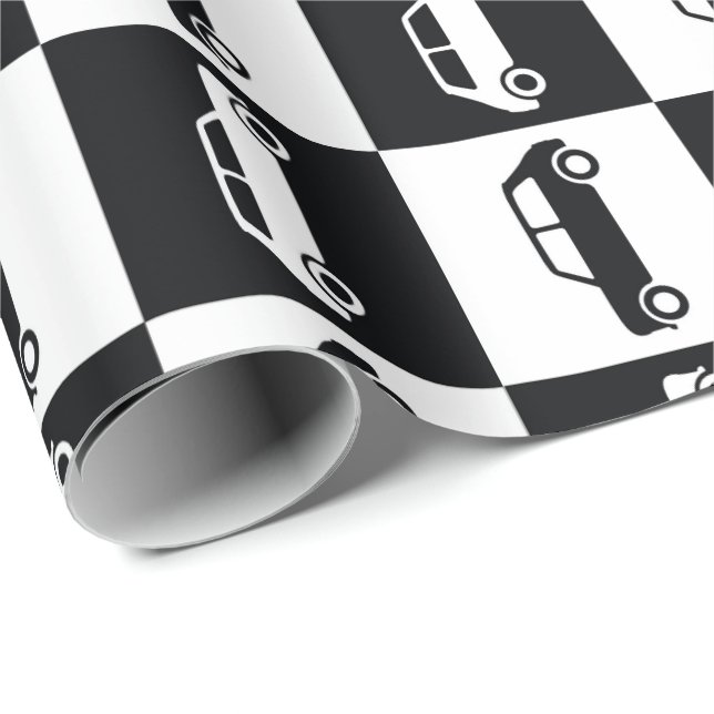 Black Checkerboard Mini Cooper Wrapping Paper (Roll Corner)