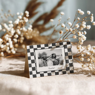 Black Checkerboard Personalized Photo Letterpress Thank You Card