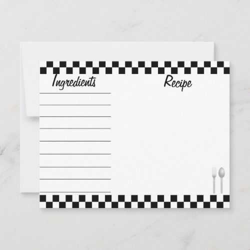 Black Checkerboard Recipe Card - Front and Back Personalized Invite