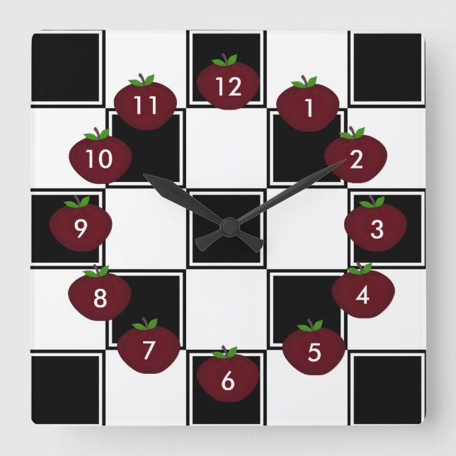 Black Checkered: Apple Wall Clock (Front)
