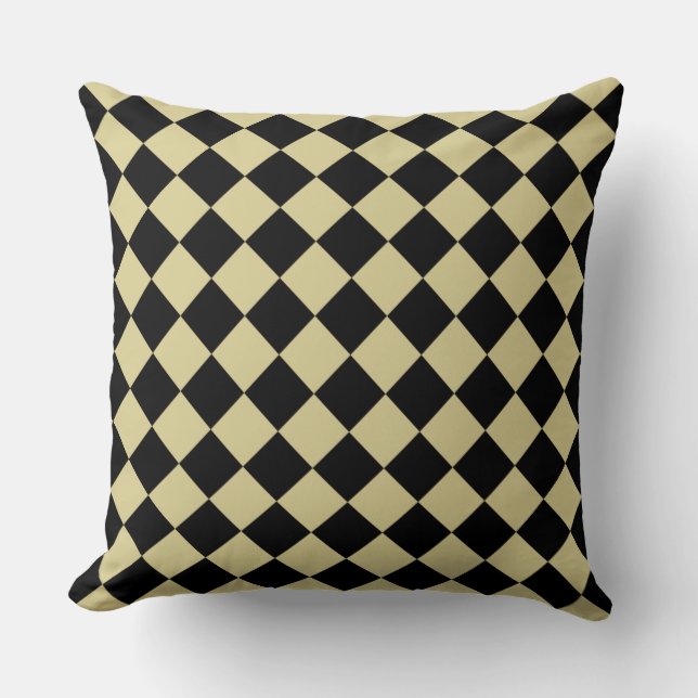 Black Checkered Diamond Pattern Throw Pillow (Front)