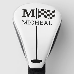 Black Checkered Flag Monogram Golf Head Cover