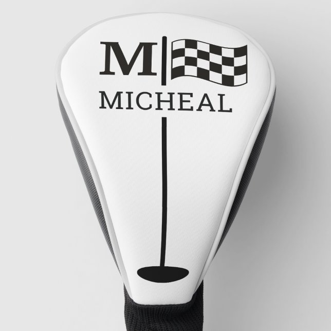 Black Checkered Flag Monogram Golf Head Cover (Creator Uploaded)