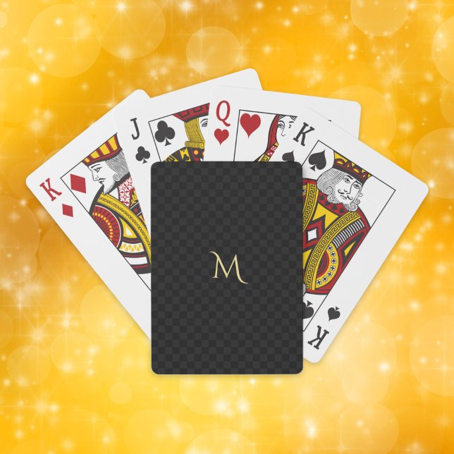 Black Checkered Gold Monogrammed Modern Stylish Poker Cards (Black Checkered Gold Monogrammed Modern Stylish Playing Cards)