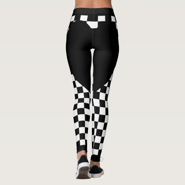 Black Checkered Heart Leggings (Back)