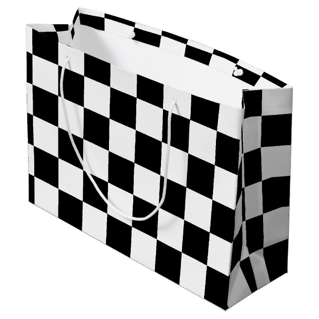 Black Checkered Large Gift Bag (Back Angled)
