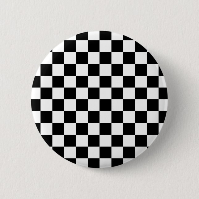 Black Checkered Mod Racing Pattern Pinback Button (Front)