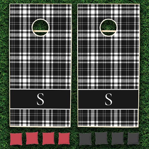 Black Checkered Plaid Tartan Monogram Cornhole Set