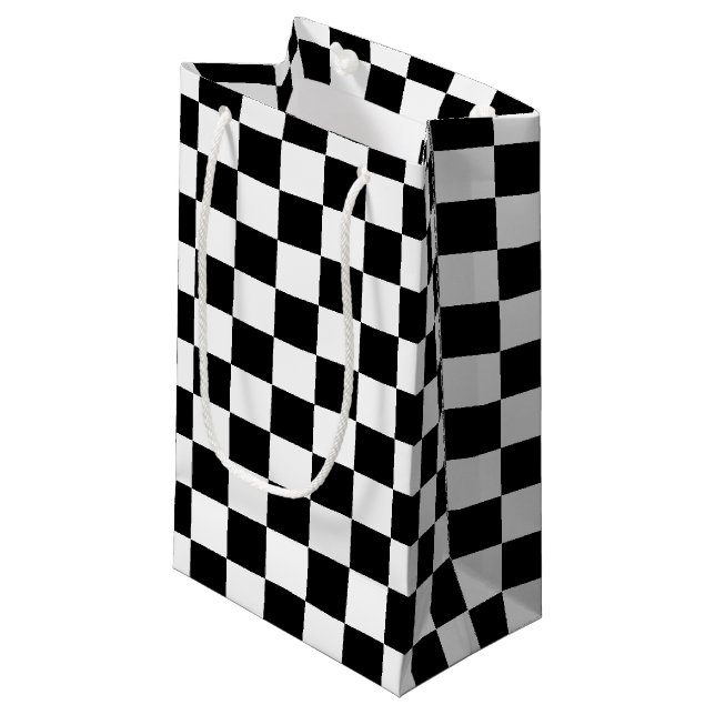 Black Checkered Small Gift Bag (Front Angled)