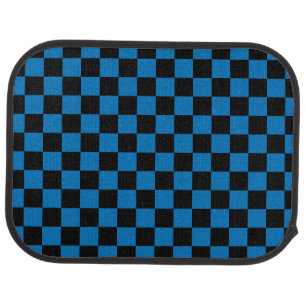Black checkers on dark blue car mat