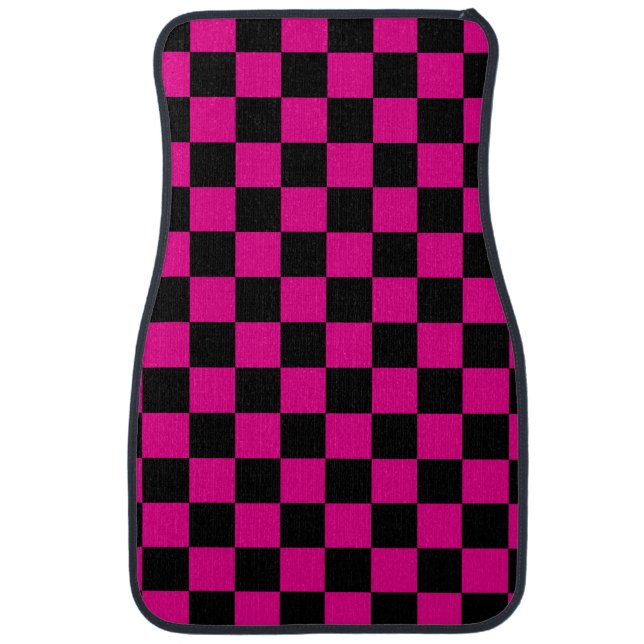 Black checkers on pink background car floor mat (Front)