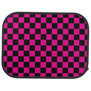 Black checkers on pink background car mat