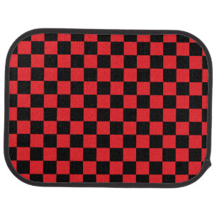 Black checkers on red background car mat