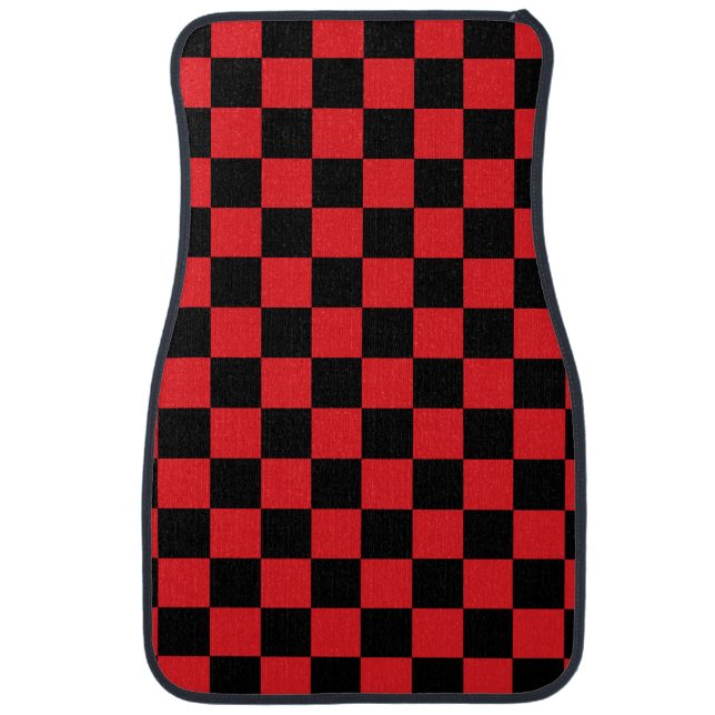 Black checkers on red background car mat (Front)