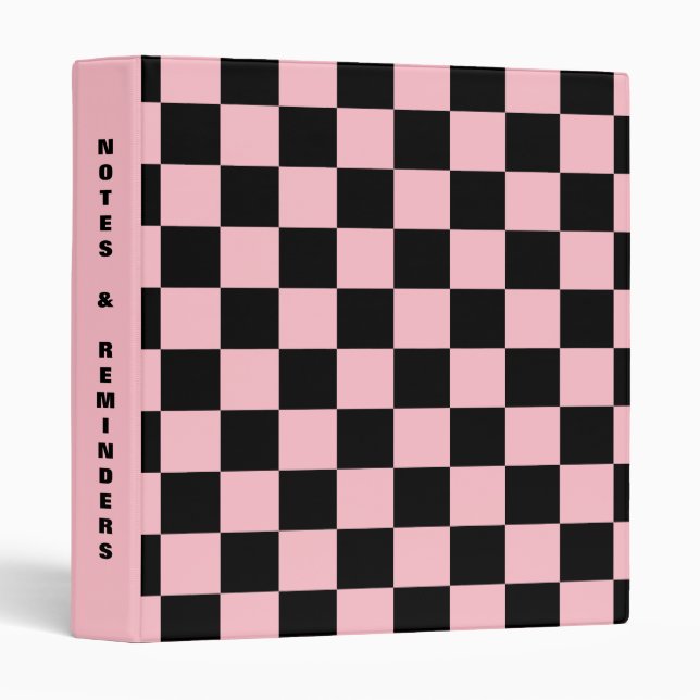 Black Checkers Pink Spine Template 3 Ring 3 Ring Binder (Front/Spine)