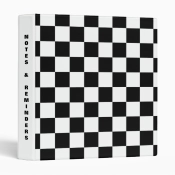 Black Checkers White Spine Template 3 Ring Binder by stuffyoumake at Zazzle