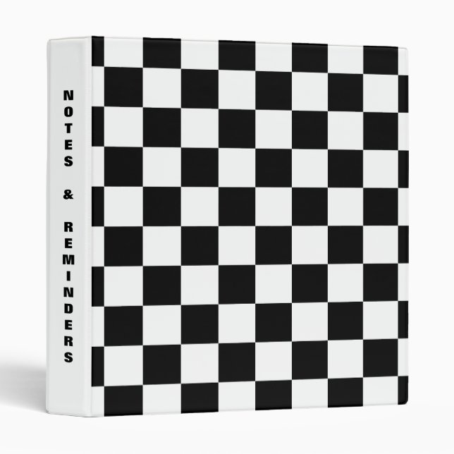 Black Checkers White Spine Template 3 Ring Binder (Front/Spine)
