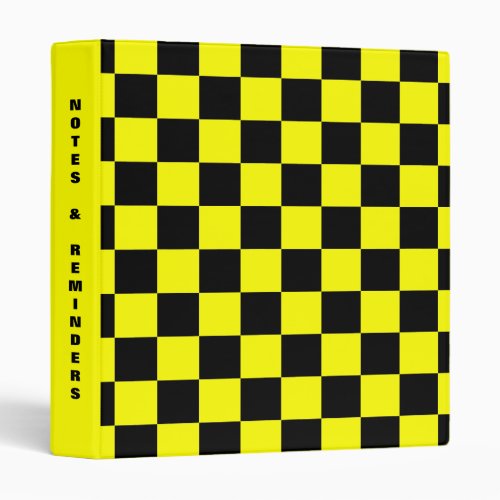 Black Checkers Yellow Spine Template 3 Ring Binder