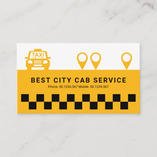 Black Checks Yellow Taxi Location Icons Cab Driver Business Card