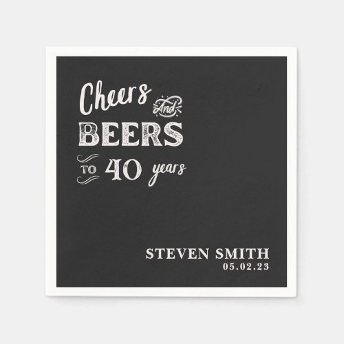 Black Cheers and Beers Funny Forty 40th Birthday  Napkins