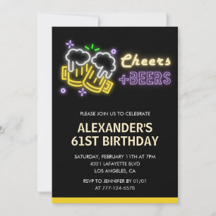 Black Cheers Beer Drinks 61st birthday invitation