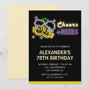 Black Cheers Beer Drinks 78th birthday invitation