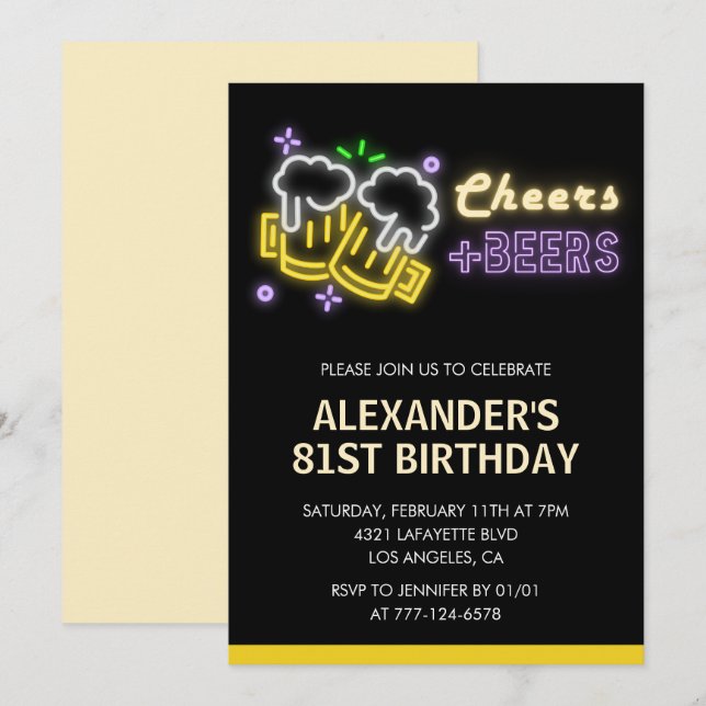 Black Cheers Beer Drinks 81st birthday invitation (Front/Back)