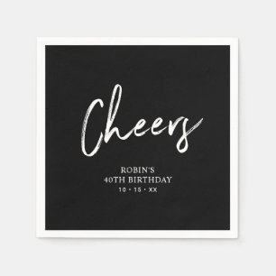 Black   Cheers Brush Script Adult Birthday Party Napkins