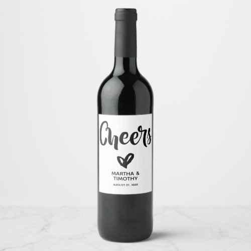 Black Cheers Casual Script Personalized Wine Label