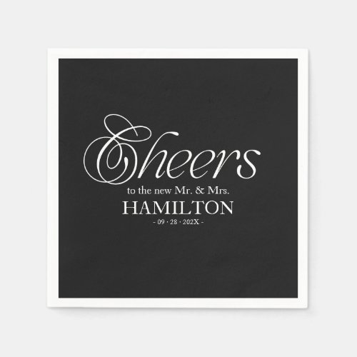 Black Cheers Modern Minimalist Wedding Napkins
