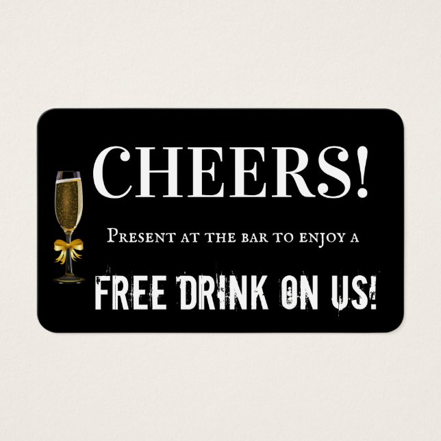 Black Cheers Wedding Bar Drink Voucher Ticket  (Front)