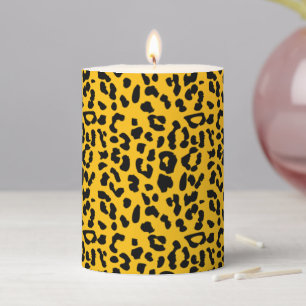 Black Cheetah Leopard Animal Spots Print Pillar Candle