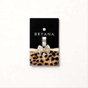 Black Cheetah Leopard Gold Bow Light Switch Cover