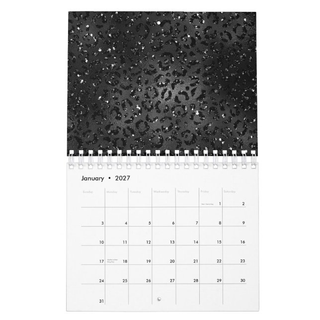 Black Cheetah Leopard Print Stylish Animal Simple Calendar (Jan 2027)