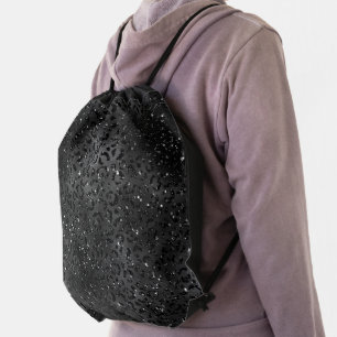 Black Cheetah Leopard Skin Print Pattern Animal Drawstring Bag