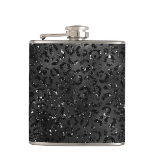 Black Cheetah Leopard Skin Print Pattern Animal Flask