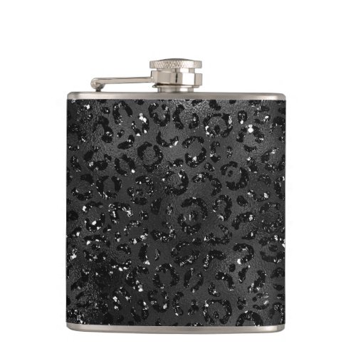 Black Cheetah Leopard Skin Print Pattern Animal Flask