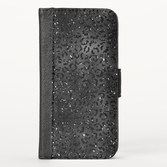 Black Cheetah Leopard Skin Print Pattern Animal iPhone Wallet Case (Front)