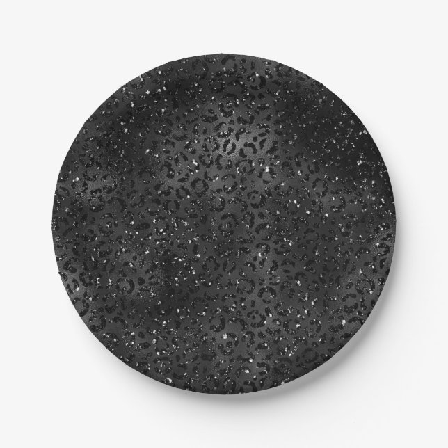 Black Cheetah Leopard Skin Print Pattern Animal Paper Plates (Front)
