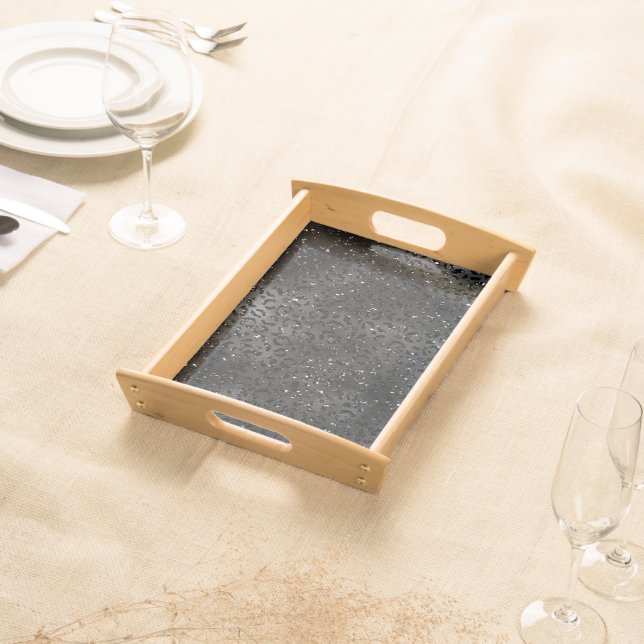 Black Cheetah Leopard Skin Print Pattern Animal Serving Tray (Front)