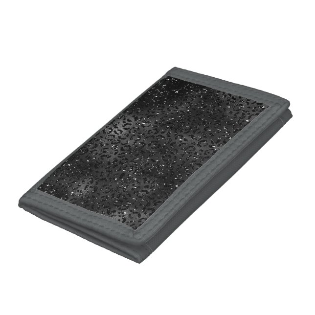 Black Cheetah Leopard Skin Print Pattern Animal Trifold Wallet (Bottom)
