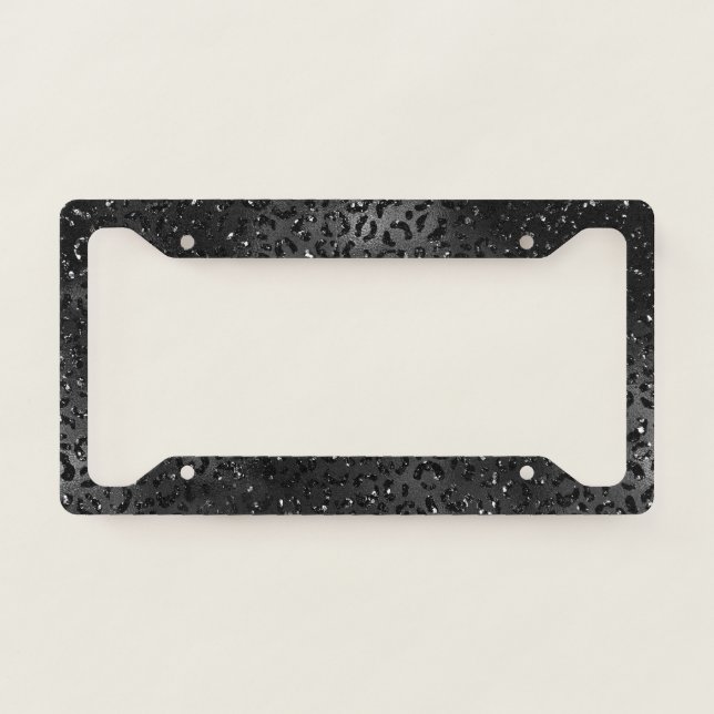 Black Cheetah Print Animal Pattern Cute Safari License Plate Frame (Front)