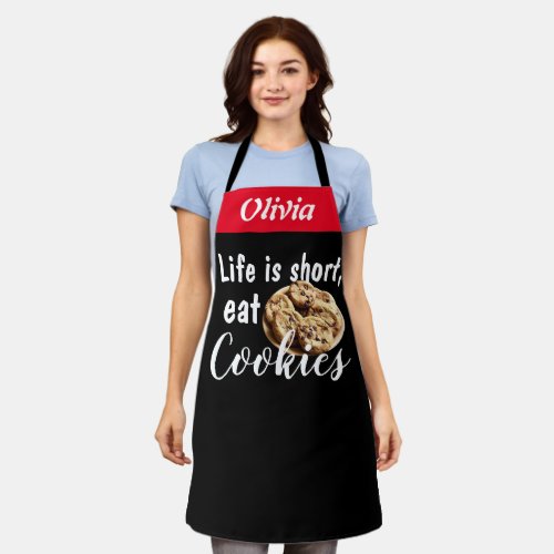 Black Chef Life is Short Eat Cookies Personalized Apron