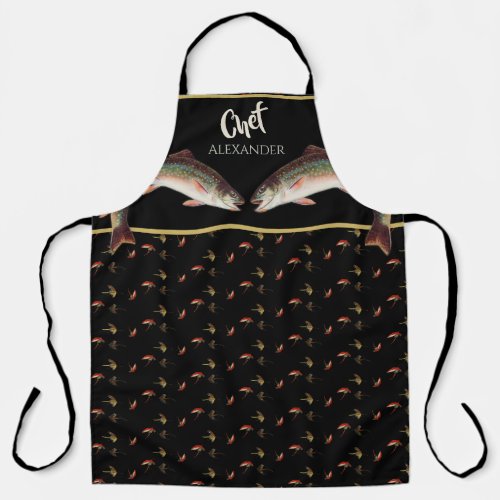 Black Chef  Seafood Trout Fly Fishing Fishermen  Apron