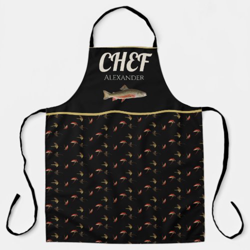 Black Chef  Seafood Trout Fly Fishing Fishermen   Apron
