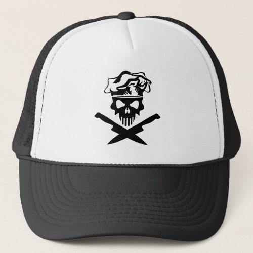 Black Chef Skull and Chef Knives Trucker Hat