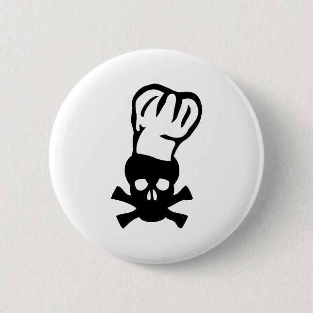 black chef skull chefs head cook button (Front)