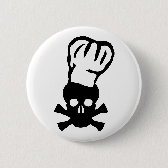 black chef skull chefs head cook pinback button (Front)