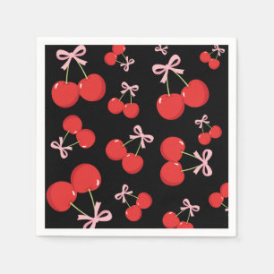 Black Cherries Pink Bow Coquette Birthday Party Napkins