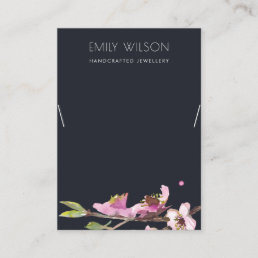 BLACK CHERRY BLOSSOM FLORAL NECKLACE DISPLAY LOGO BUSINESS CARD